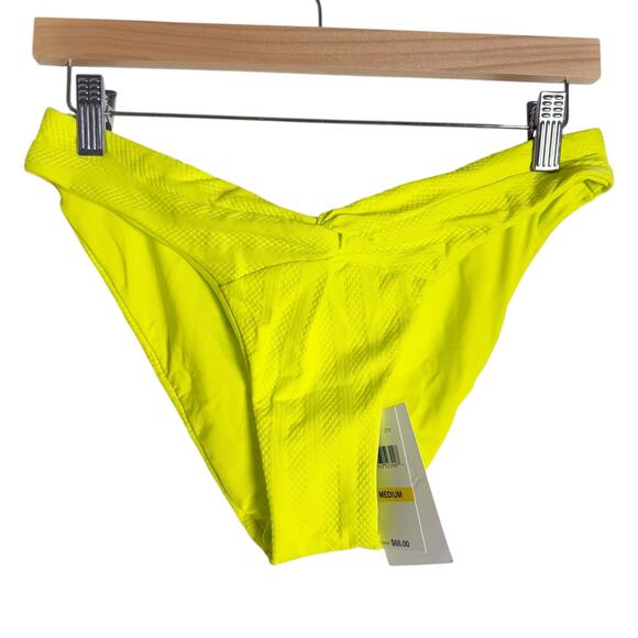 Becca Prima Neon Yellow Twist Front Hipster Bikini Swimsuit Bottoms Size Medium - Picture 5 of 13